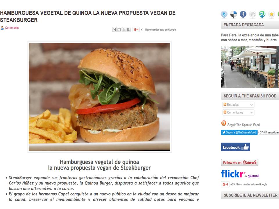 Hamburguesa vegetal de quinoa la nueva propuesta vegan de Steakburger.